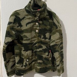 J. Crew Green Camo Sherpa Turtleneck Sweater